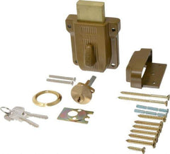 Yale - 1-1/8 to 2-1/4" Door Thickness, Brass Lacquer Finish, 112 Rimlock Deadbolt - Rim Cylinder - Industrial Tool & Supply