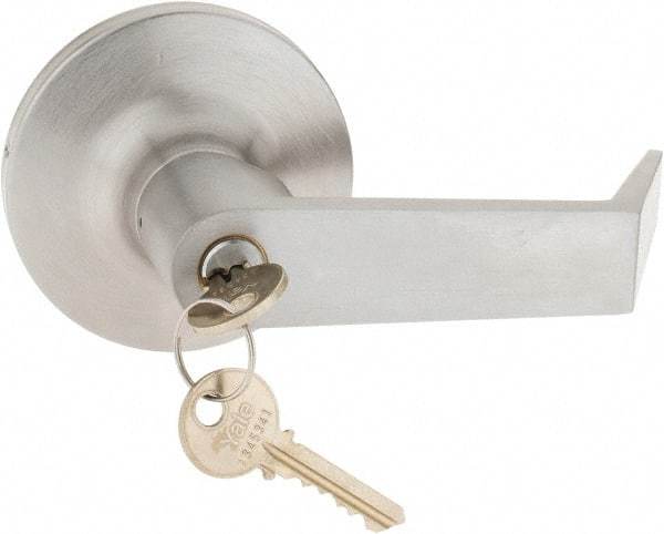 Yale - Fire Rated, Entry Lever Lock with 3-1/2" Rose - Chrome (26D) Finish, Grade 1 - Industrial Tool & Supply