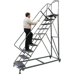 Ballymore - 93" 6 Step Stairway Slope Ladder - 50° Incline, 600 Lb Capacity, 60" Platform Height, 32" Base Width x 58" Base Depth, Heavy-Duty Serrated Grating - Industrial Tool & Supply