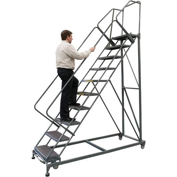 Ballymore - 103" 7 Step Stairway Slope Ladder - 50° Incline, 600 Lb Capacity, 70" Platform Height, 32" Base Width x 66" Base Depth, Perforated Tread - Industrial Tool & Supply