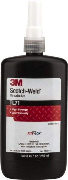 3M - 250 mL, Red, High Strength Liquid Threadlocker - Series TL71, 24 hr Full Cure Time, Hand Tool, Heat Removal - Industrial Tool & Supply