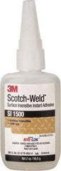 3M - 2 oz Bottle Clear Instant Adhesive - Series SI1500, 5 to 60 sec Working Time, 24 hr Full Cure Time, Bonds to Cardboard, Ceramic, Fabric, Fiberglass, Foam, Glass, Leather, Metal, Paper, Plastic, Rubber, Vinyl & Wood - Industrial Tool & Supply