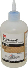 3M - 1 Lb Bottle Clear Instant Adhesive - Series SI1500, 5 to 60 sec Working Time, 24 hr Full Cure Time, Bonds to Cardboard, Ceramic, Fabric, Fiberglass, Foam, Glass, Leather, Metal, Paper, Plastic, Rubber, Vinyl & Wood - Industrial Tool & Supply