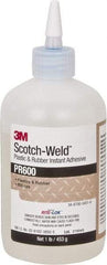 3M - 1 Lb Bottle Clear Instant Adhesive - Series PR600, 4 to 25 sec Working Time, 24 hr Full Cure Time, Bonds to Cardboard, Ceramic, Fabric, Fiberglass, Foam, Glass, Leather, Metal, Paper, Plastic, Rubber, Vinyl & Wood - Industrial Tool & Supply