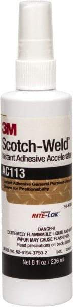 3M - 8 oz Bottle Amber Instant Adhesive - Series AC113, Bonds to Metal, Plastic & Rubber - Industrial Tool & Supply