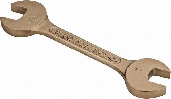 Ampco - 1" x 1-1/8" Nonsparking Open End Wrench - 10-1/4" OAL, Double End, Plain Finish, 15° Head Angle - Industrial Tool & Supply