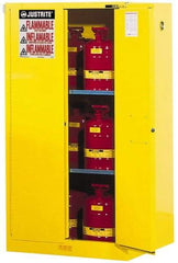 Justrite - 2 Door, 2 Shelf, Yellow Steel Standard Safety Cabinet for Flammable and Combustible Liquids - 65" High x 34" Wide x 34" Deep, Self Closing Door, 3 Point Key Lock, 60 Gal Capacity - Industrial Tool & Supply