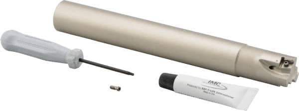 Iscar - 1" Cut Diam, 0.315" Max Depth of Cut, 1" Shank Diam, 7.87" OAL, Indexable Square Shoulder Helical End Mill - Cylindrical Shank, 90° Lead Angle, Through Coolant, Series Helitang - Industrial Tool & Supply