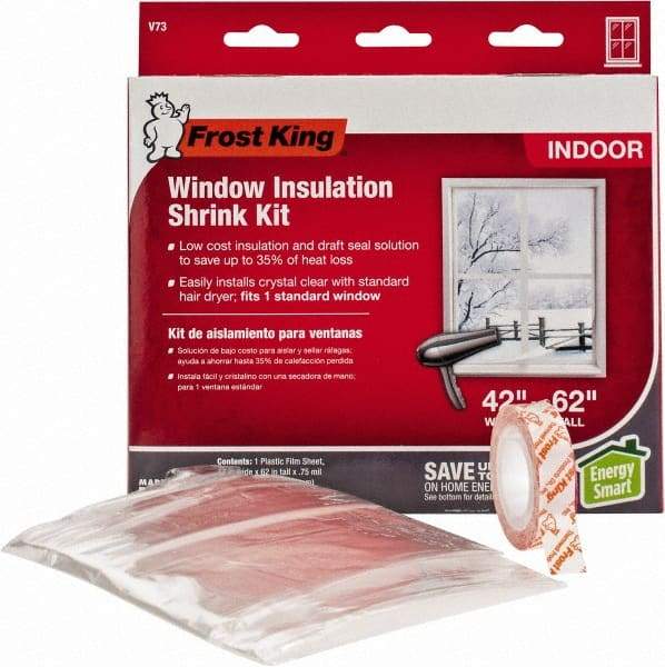 Frost King - 62" Long x 42" Wide, Indoor Shrink Film and Tape Window Kit Weatherstripping - Clear Plastic - Industrial Tool & Supply