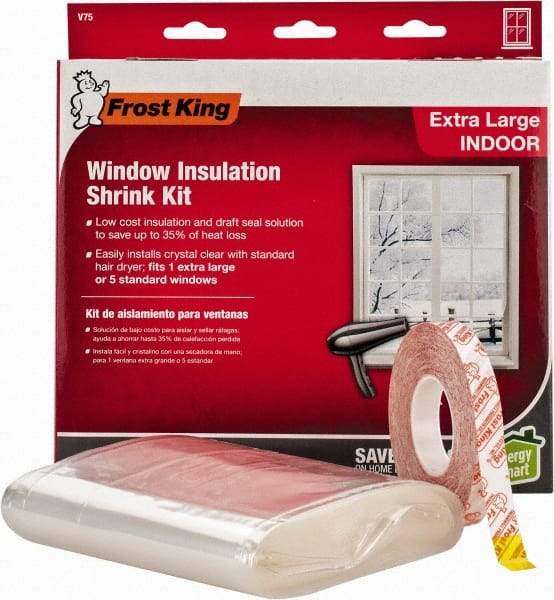 Frost King - 210" Long x 62" Wide, Indoor Shrink Film and Tape Weather Kit Weatherstripping - Clear Plastic - Industrial Tool & Supply