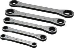 Lang - 5 Piece, 1/4 to 7/8", 12 Point, Ratcheting Box Wrench Set - Inch System of Measurement, Chrome Finish, Comes in Vinyl Roll - Industrial Tool & Supply