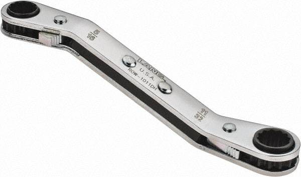 Lang - 5/16" x 11/32" 12 Point Reversible Ratcheting Offset Box Wrench - Double End, 4-1/4" OAL, Steel, 25° Offset - Industrial Tool & Supply