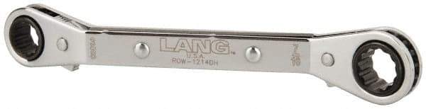 Lang - 3/8" x 7/16" 12 Point Reversible Ratcheting Offset Box Wrench - Double End, 5-7/16" OAL, Steel, 25° Offset - Industrial Tool & Supply