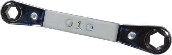 Lang - 7mm x 8mm 12 Point Reversible Ratcheting Offset Box Wrench - 4-1/4" OAL, Steel, 25° Offset - Industrial Tool & Supply