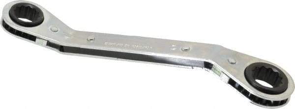 Lang - 15mm x 17mm 12 Point Reversible Ratcheting Offset Box Wrench - 8" OAL, Steel, 25° Offset - Industrial Tool & Supply