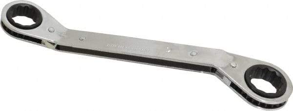 Lang - 19mm x 21mm 12 Point Reversible Ratcheting Offset Box Wrench - Double End, 9-1/8" OAL, Steel, 25° Offset - Industrial Tool & Supply