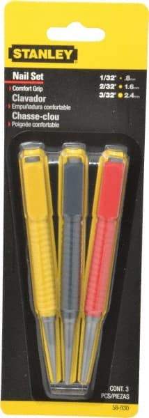 Stanley - 3 Piece, 1/32 to 3/32", Nail Punch Set - Comes in Carded - Industrial Tool & Supply