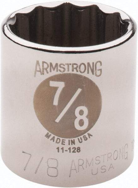 Armstrong - 7/8", 3/8" Drive, Standard Hand Socket - 12 Points, 1-13/64" OAL - Industrial Tool & Supply