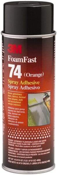 3M - 24 oz Aerosol Orange Spray Adhesive - High Tack, 170°F Heat Resistance, 40 Sq Ft Coverage, Medium Strength Bond, 15 min Max Bonding Time, Flammable, Series 74 - Industrial Tool & Supply