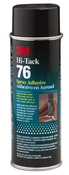 3M - 24 oz Aerosol Clear Spray Adhesive - High Tack, 160°F Heat Resistance, 28 Sq Ft Coverage, High Strength Bond, 10 min Max Bonding Time, Flammable, Series High-Tack 76 - Industrial Tool & Supply