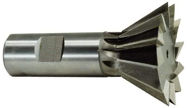 Keo - 1-3/8" Diam x 3/8" Width of Cut, 45° Included Angle, High Speed Steel Dovetail Cutter - 5/8" Shank Diam, 1-15/16" Shank Length, 2-7/8" Overall Length, Weldon Flat, Uncoated - Industrial Tool & Supply