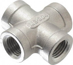 Merit Brass - 1/4" Grade 304 Stainless Steel Pipe Cross - FNPT End Connections, 150 psi - Industrial Tool & Supply