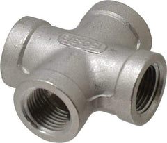 Merit Brass - 3/8" Grade 304 Stainless Steel Pipe Cross - FNPT End Connections, 150 psi - Industrial Tool & Supply