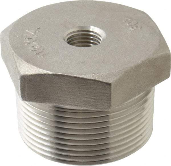 Merit Brass - 1-1/2 x 1/4" Grade 304 Stainless Steel Pipe Hex Bushing - MNPT x FNPT End Connections, 150 psi - Industrial Tool & Supply