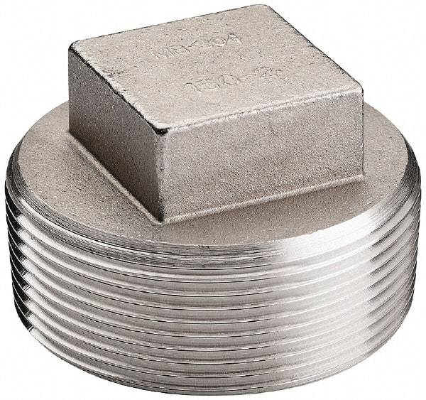 Merit Brass - 2-1/2" Grade 316 Stainless Steel Pipe Square Head Plug - MNPT End Connections, 150 psi - Industrial Tool & Supply