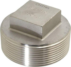 Merit Brass - 3" Grade 316 Stainless Steel Pipe Square Head Plug - MNPT End Connections, 150 psi - Industrial Tool & Supply