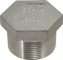 Merit Brass - 1-1/2" Grade 304 Stainless Steel Pipe Hex Head Plug - MNPT End Connections, 150 psi - Industrial Tool & Supply