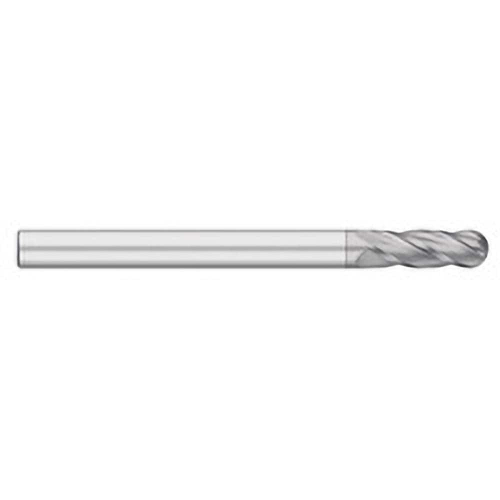 Ball End Mill: 0.5″ Dia, 3″ LOC, 4 Flute, Solid Carbide 6″ OAL, 1/2″ Shank Dia, 30 ° Helix, TiCN Coated, Single End