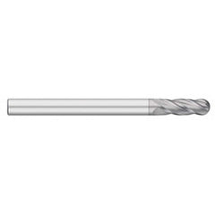 Ball End Mill: 0.5″ Dia, 3″ LOC, 4 Flute, Solid Carbide 6″ OAL, 1/2″ Shank Dia, 30 ° Helix, TiCN Coated, Single End