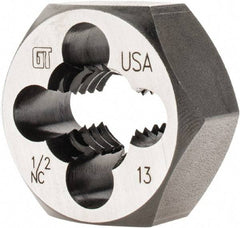 Vermont Tap & Die - 1/2-13 UNC Thread, 1-1/16" Hex, Right Hand Thread, Hex Rethreading Die - Carbon Steel, 1/2" Thick, Series 280 - Exact Industrial Supply