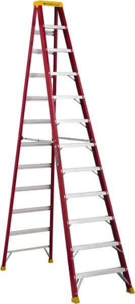 Louisville - 11 Steps, 12' High, Type IA Rating, Fiberglass Step Ladder - Industrial Tool & Supply