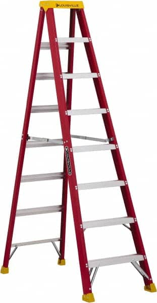 Louisville - 7 Steps, 8' High, Type IA Rating, Fiberglass Step Ladder - Industrial Tool & Supply