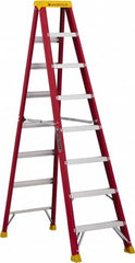 Louisville - 7 Steps, 8' High, Type IA Rating, Fiberglass Step Ladder - Industrial Tool & Supply