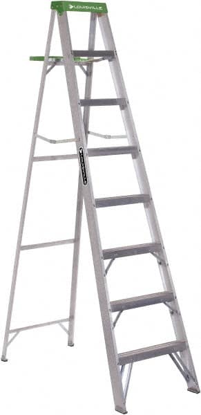 Louisville - 7 Steps, 8' High, Type II Rating, Aluminum Step Ladder - Industrial Tool & Supply