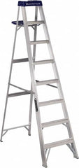 Louisville - 7 Steps, 8' High, Type I Rating, Aluminum Step Ladder - Industrial Tool & Supply