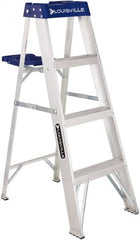 Louisville - 3 Steps, 4' High, Type I Rating, Aluminum Step Ladder - Industrial Tool & Supply
