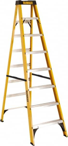 DeWALT - 7 Steps, 8' High, Type I Rating, Fiberglass Step Ladder - Industrial Tool & Supply