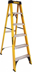 DeWALT - 4 Steps, 6' High, Type I Rating, Fiberglass Step Ladder - Industrial Tool & Supply