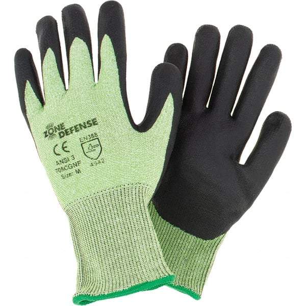 West Chester Protective Gear - Size M, ANSI Cut Lvl A3, Cut Resistant Gloves - Palm Coated, Hi-Vis Lime/Black - Industrial Tool & Supply