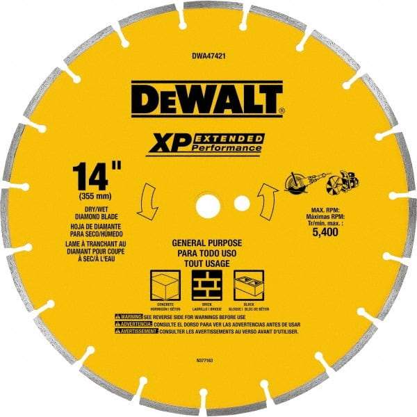 DeWALT - 14" Diam x 1" Hole x 1/2" Thick, I Hardness, Surface Grinding Wheel - Diamond, Type 1, Fine/Extra Fine Grade - Industrial Tool & Supply