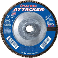 Sait - 40 Grit, 4-1/2" Disc Diam, 5/8-11 Center Hole, Type 27 Zirconia Alumina Flap Disc - 13,300 Max RPM, Fiberglass Backing, Arbor Attaching System, Coated - Industrial Tool & Supply