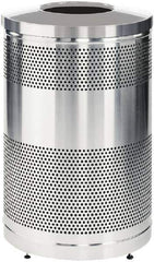 Rubbermaid - 51 Gal Silver Round Decorative Waste Receptacle With Top - Stainless Steel, 902mm High - Industrial Tool & Supply