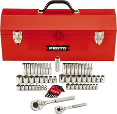 Proto - 63 Piece 1/4" & 3/8" Drive Full Polish Finish Deep Well Impact Socket Set - 6, 12 Points, 1/4" to 3/4" (5mm to 18mm) Range, Inch/Metric Measurement Standard - Industrial Tool & Supply