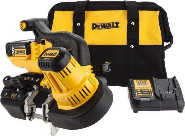 DeWALT - 20 Volt, 32-7/8" Blade, 740 SFPM Cordless Portable Bandsaw - 2-1/2" (Round) & 2-1/2 x 2-1/2" (Rectangle) Cutting Capacity, Lithium-Ion Battery Included - Industrial Tool & Supply