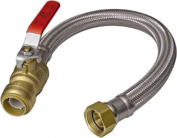 SharkBite - 1/2" Push to Connect Inlet, 3/4" FIP Outlet, Braided Stainless Steel Flexible Connector - Stainless Steel, Use with Water Air Connectors - Industrial Tool & Supply