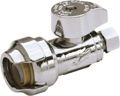 SharkBite - 1/2 & 3/8" Pipe, 200 psi WOG Rating, Brass Stop Valve - Chrome Finished Handle, Push Fit End Connections, For Potable Water Applications - Industrial Tool & Supply
